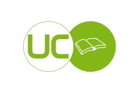 Lehrstuhlpiktogramm Buch UC und ein Buch in zwei Kreisen